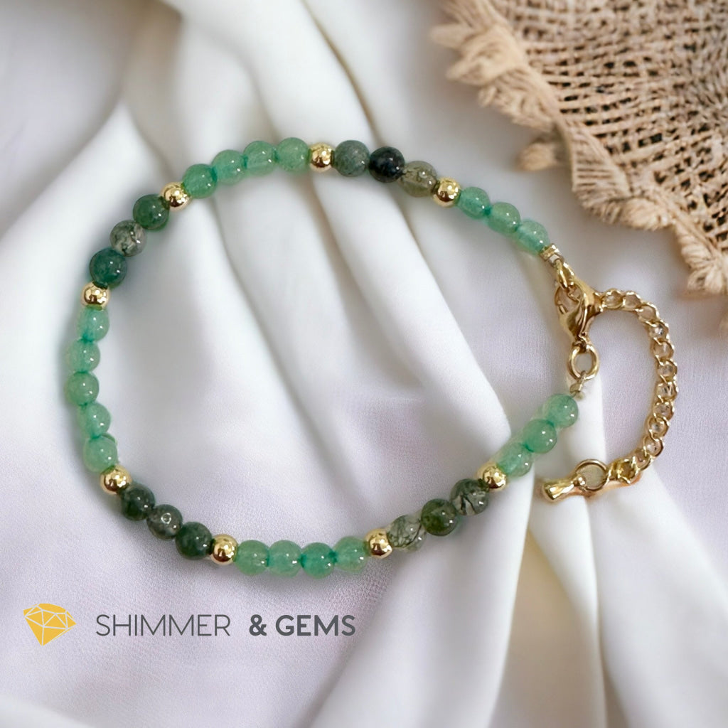 Prosperity 4mm Stainless Steel Remedy Bracelet (Moss Agate & Aventurine) Adjustable Size