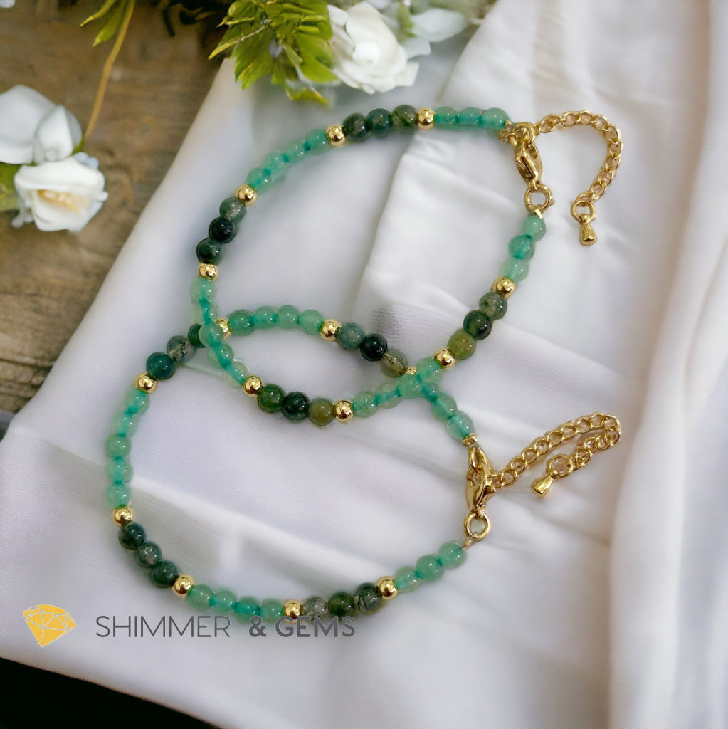 Prosperity 4mm Stainless Steel Remedy Bracelet (Moss Agate & Aventurine) Adjustable Size