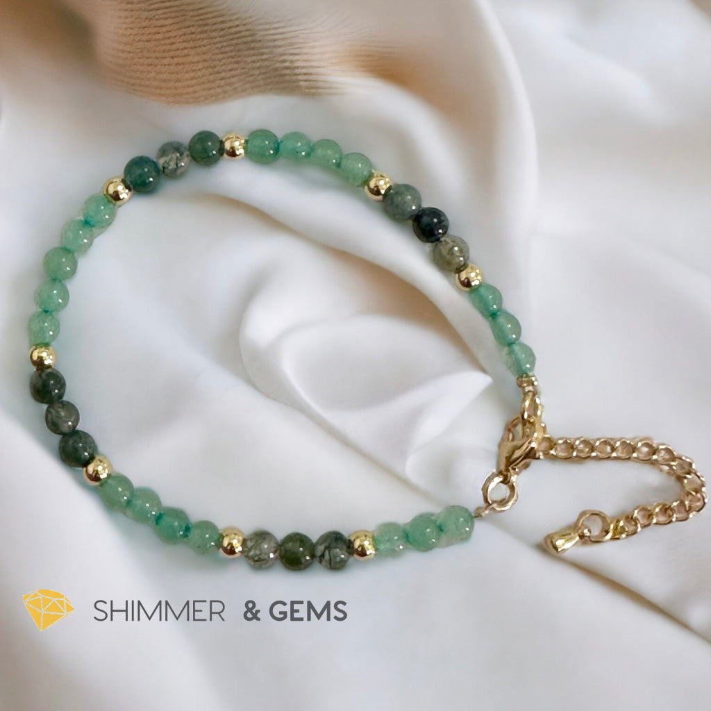 Prosperity 4mm Stainless Steel Remedy Bracelet (Moss Agate & Aventurine) Adjustable Size