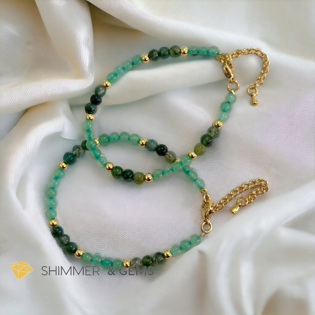 Prosperity 4mm Stainless Steel Remedy Bracelet (Moss Agate & Aventurine) Adjustable Size