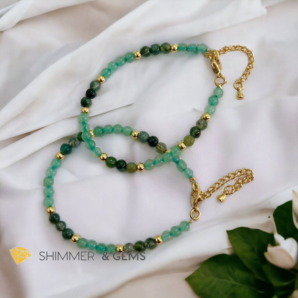 Prosperity 4mm Stainless Steel Remedy Bracelet (Moss Agate & Aventurine) Adjustable Size