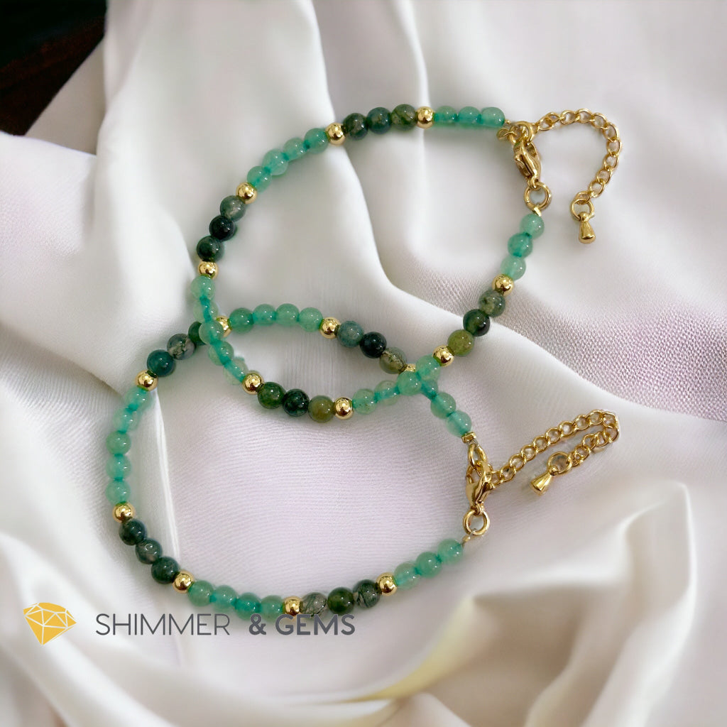 Prosperity 4mm Stainless Steel Remedy Bracelet (Moss Agate & Aventurine) Adjustable Size
