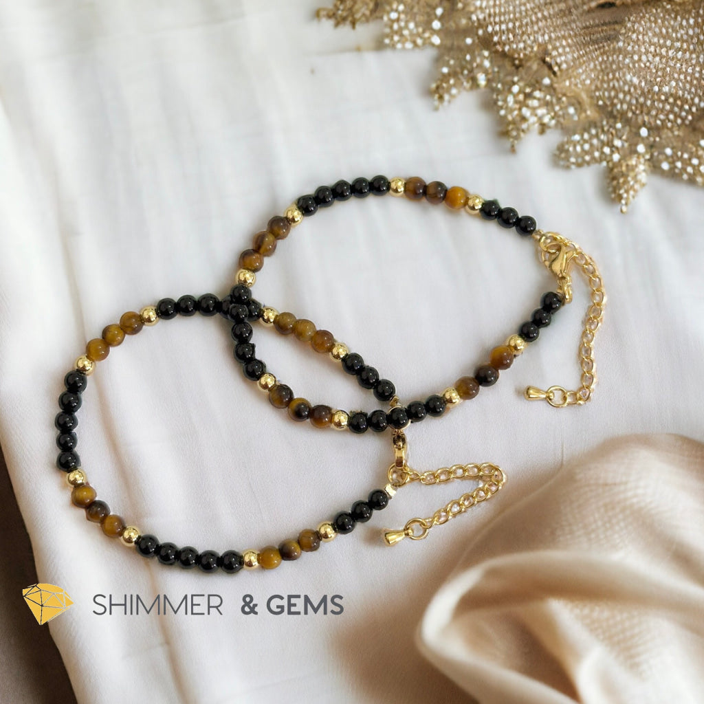 Protection 4mm Stainless Steel Remedy Bracelet (Black Onyx & Tiger’s Eye)Adjustable Size