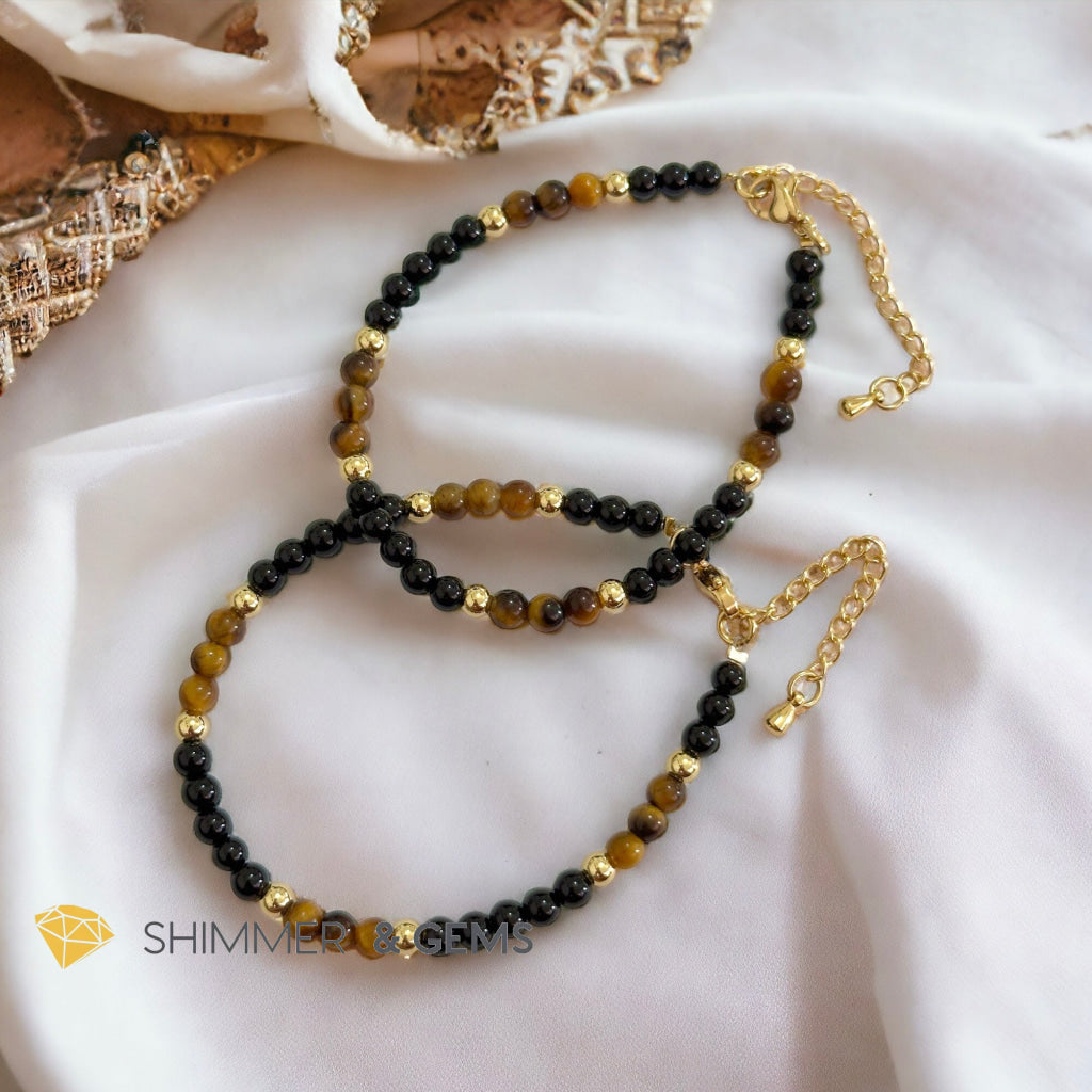 Protection 4mm Stainless Steel Remedy Bracelet (Black Onyx & Tiger’s Eye)Adjustable Size