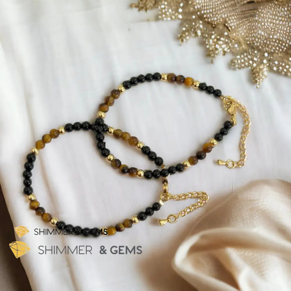 Protection 4mm Stainless Steel Remedy Bracelet (Black Onyx & Tiger’s Eye)Adjustable Size Adjustable (5.5”-7”) Bracelets