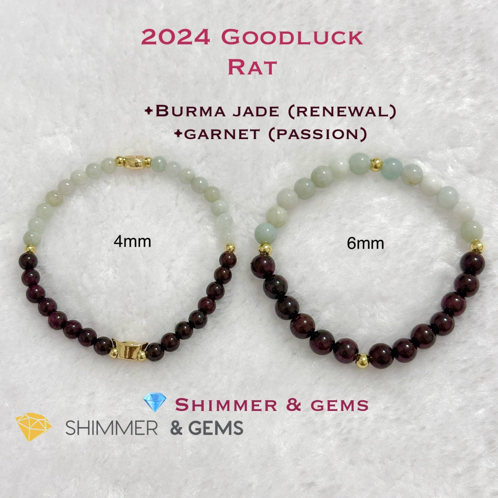 RAT Animal Zodiac 2024 Goodluck Bracelet (Burma Jade & Garnet) Feng Shui