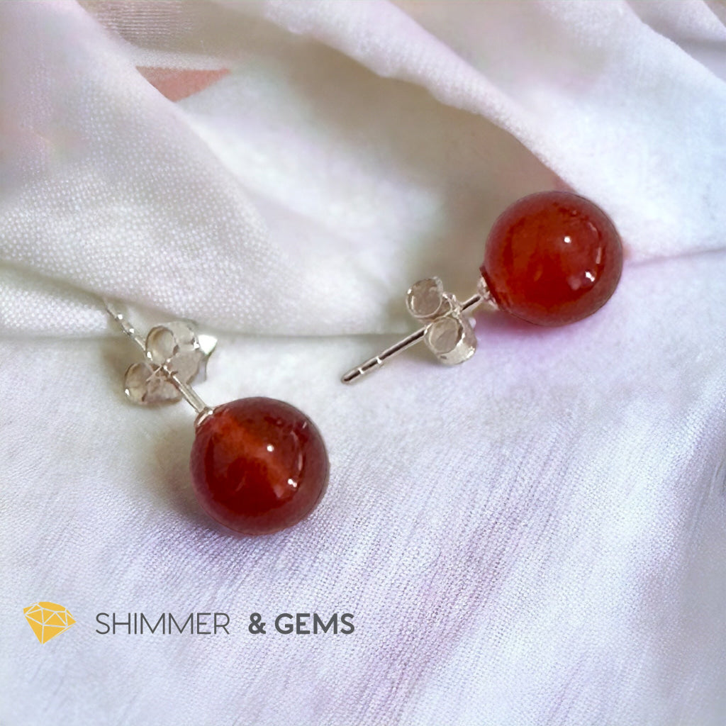 Red Carnelian 925 Silver Ball Earrings 8mm (Gold & Silver)