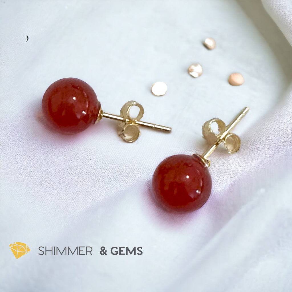 Red Carnelian 925 Silver Ball Earrings 8mm (Gold & Silver)
