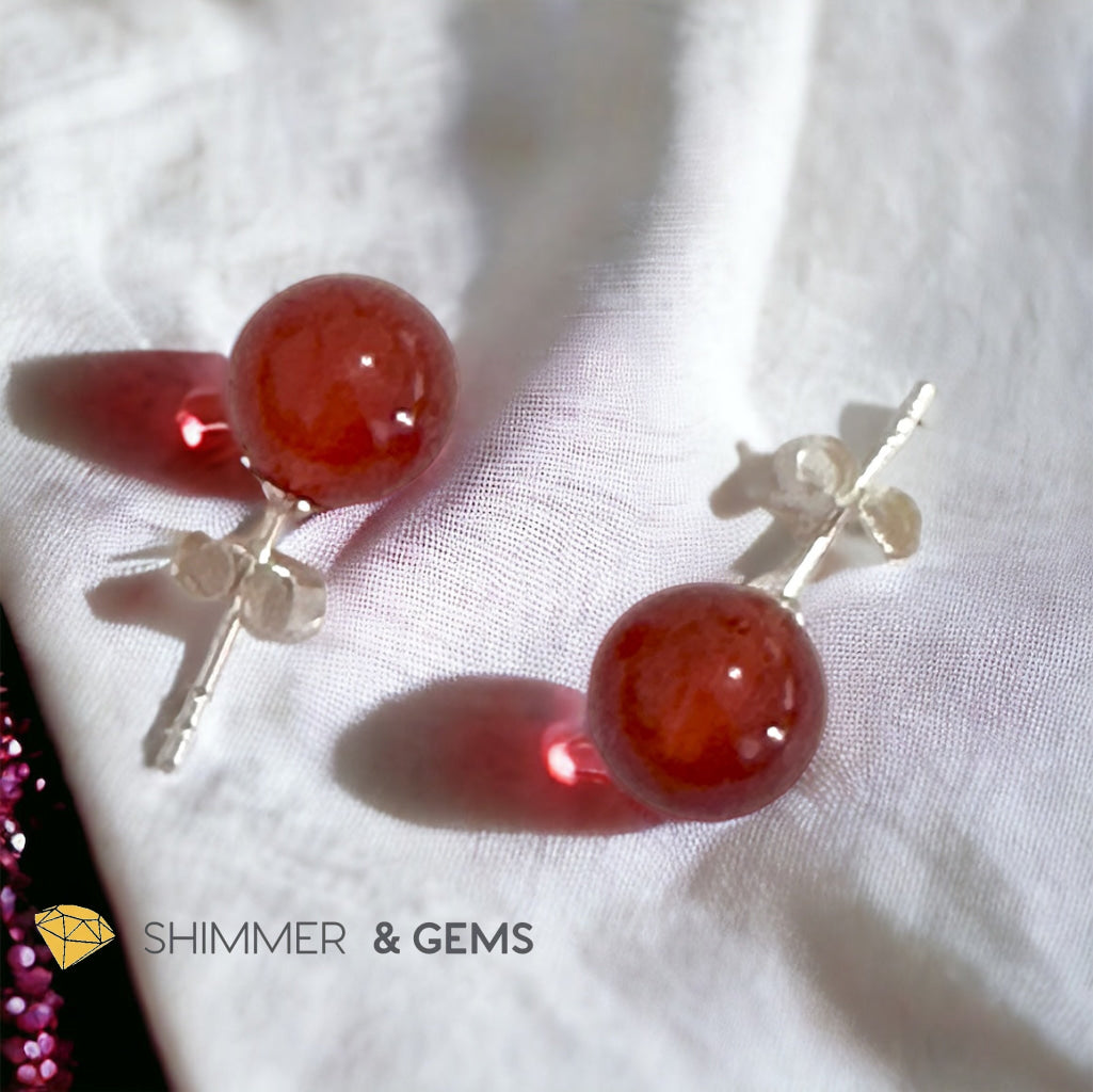 Red Carnelian 925 Silver Ball Earrings 8mm (Gold & Silver)
