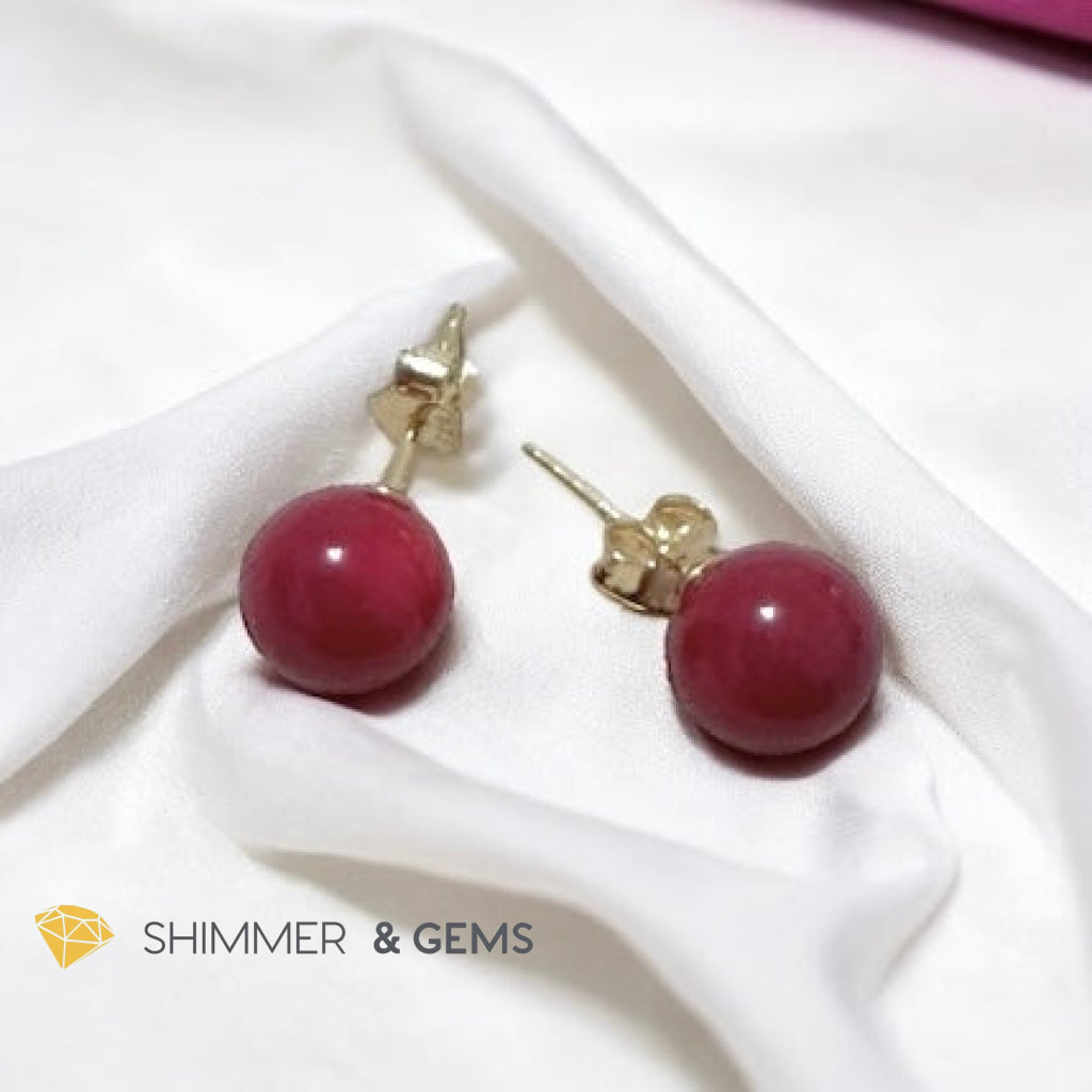 Red Coral 925 Silver Ball Earrings 8mm (Gold & Silver)