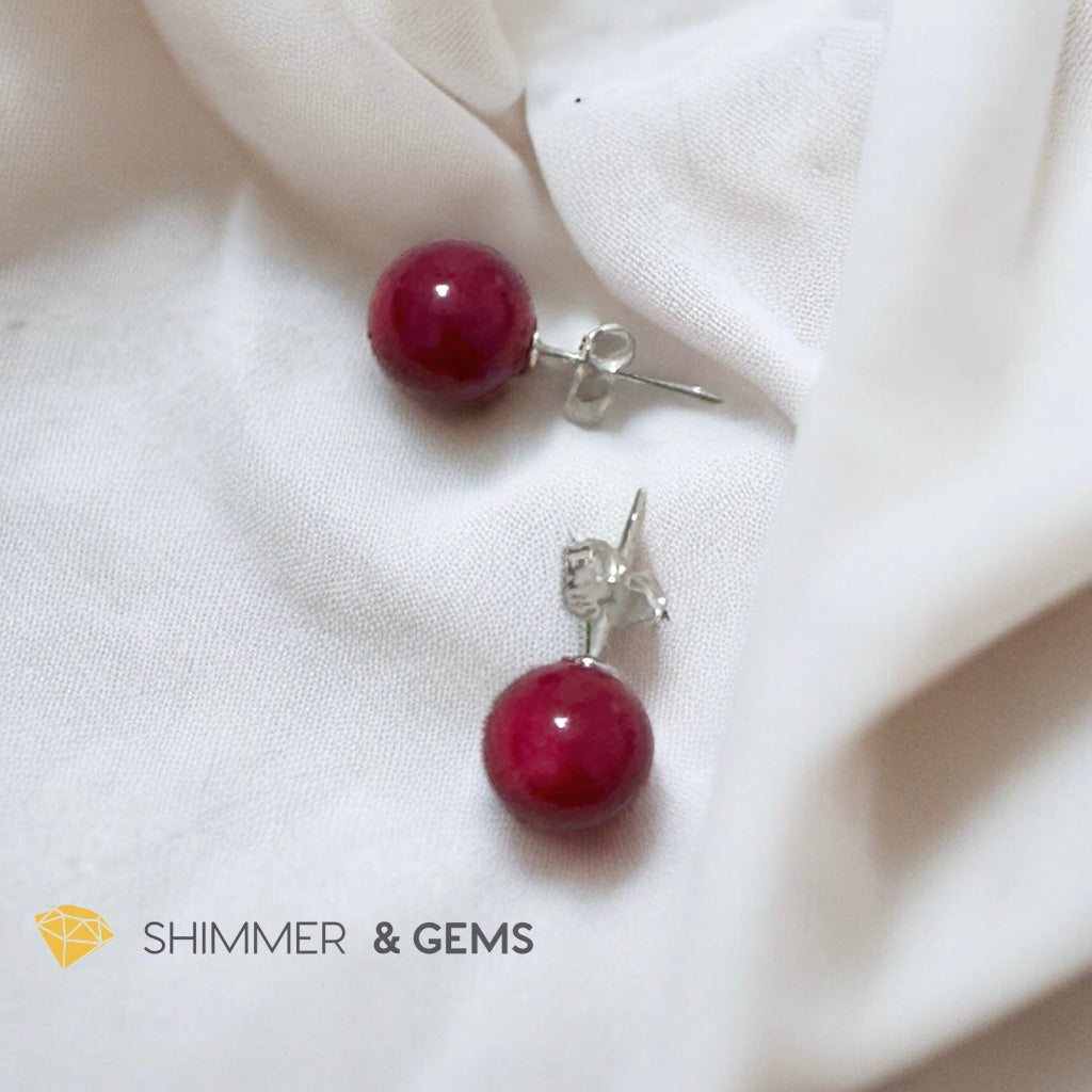 Red Coral 925 Silver Ball Earrings 8mm (Gold & Silver)
