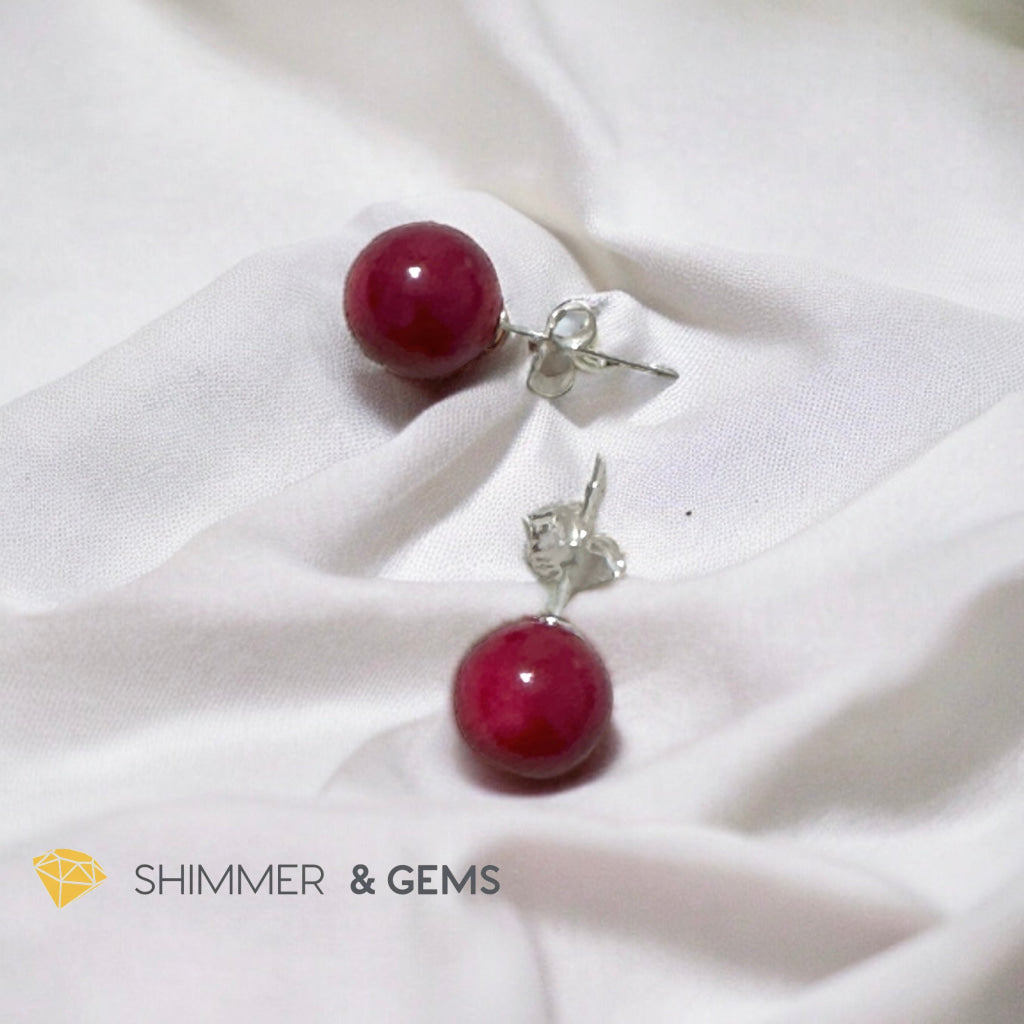 Red Coral 925 Silver Ball Earrings 8mm (Gold & Silver)