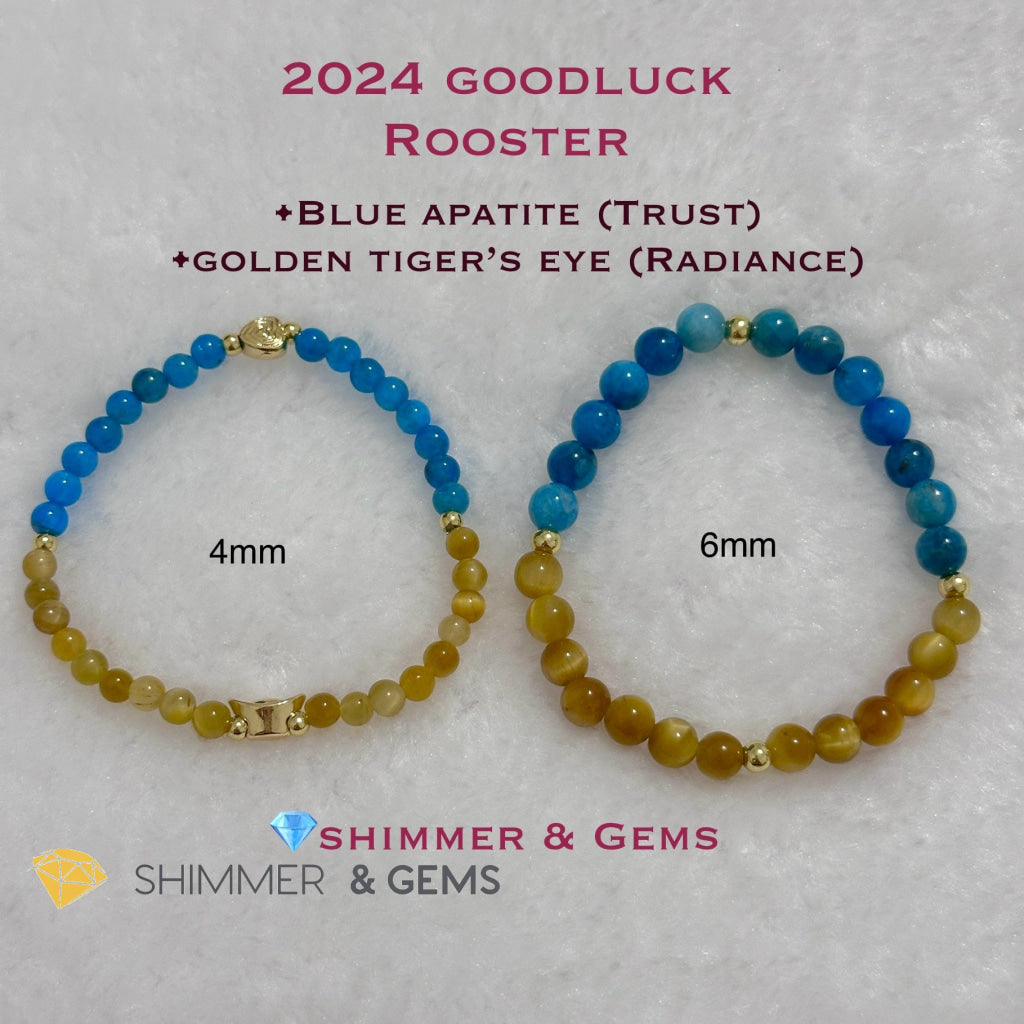 Rooster Animal Zodiac 2024 Goodluck Bracelet (Blue Apatite & Golden Tiger’s Eye) Feng Shui