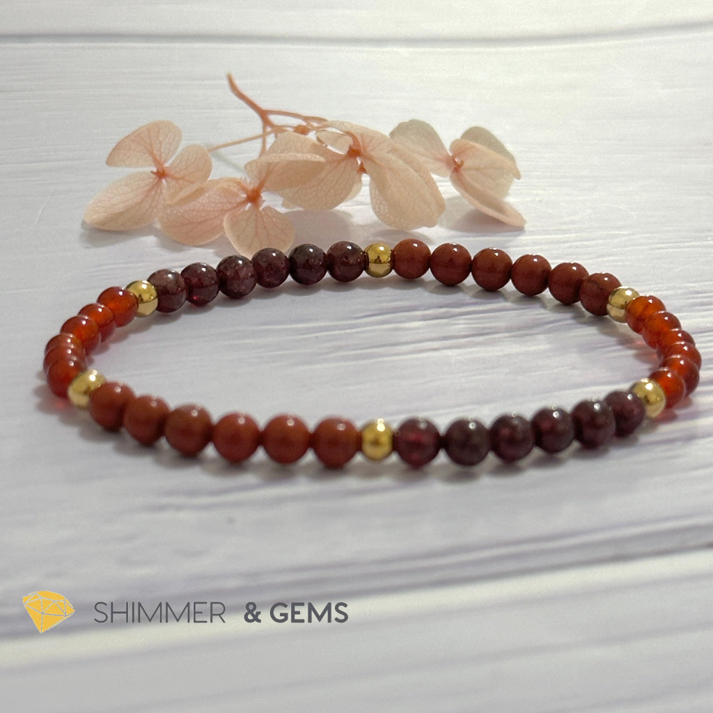 Root Chakra Stability Remedy Bracelet 4mm with stainless steel beads (Red Agate, Jasper & Garnet)