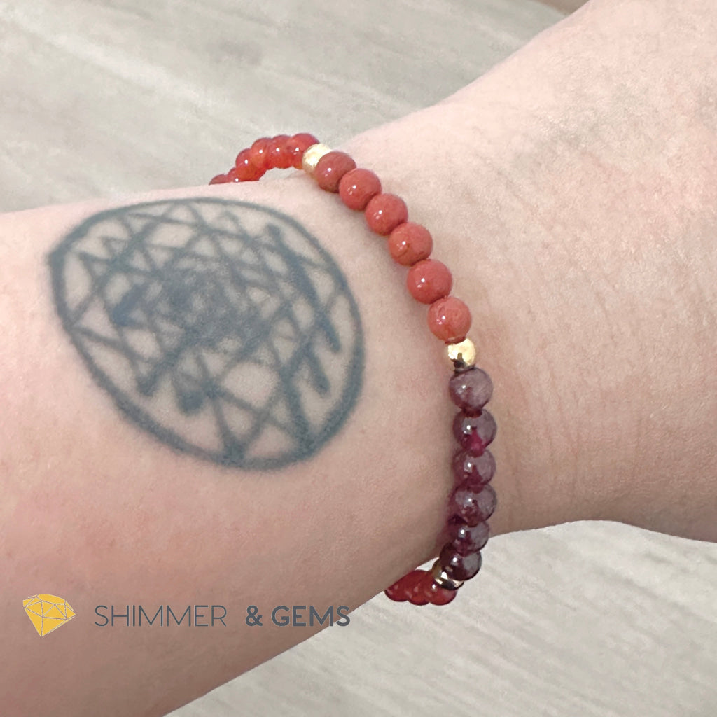 Root Chakra Stability Remedy Bracelet 4mm with stainless steel beads (Red Agate, Jasper & Garnet)