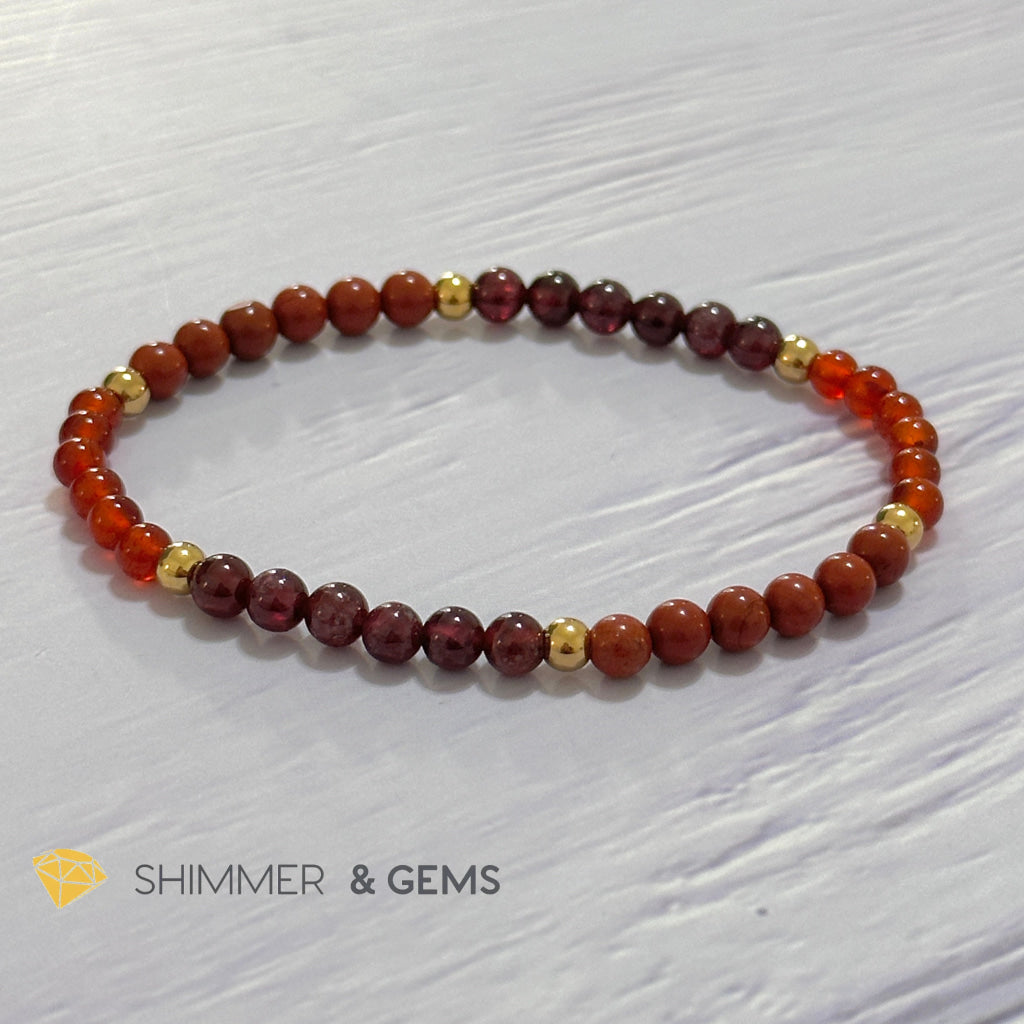 Root Chakra Stability Remedy Bracelet 4mm with stainless steel beads (Red Agate, Jasper & Garnet)