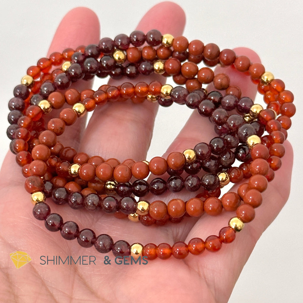 Root Chakra Stability Remedy Bracelet 4mm with stainless steel beads (Red Agate, Jasper & Garnet)