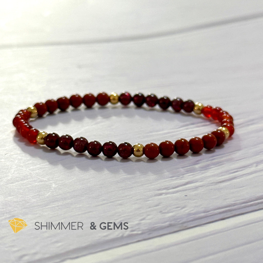 Root Chakra Stability Remedy Bracelet 4mm with stainless steel beads (Red Agate, Jasper & Garnet)