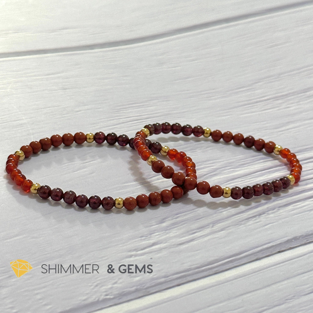 Root Chakra Stability Remedy Bracelet 4mm with stainless steel beads (Red Agate, Jasper & Garnet)