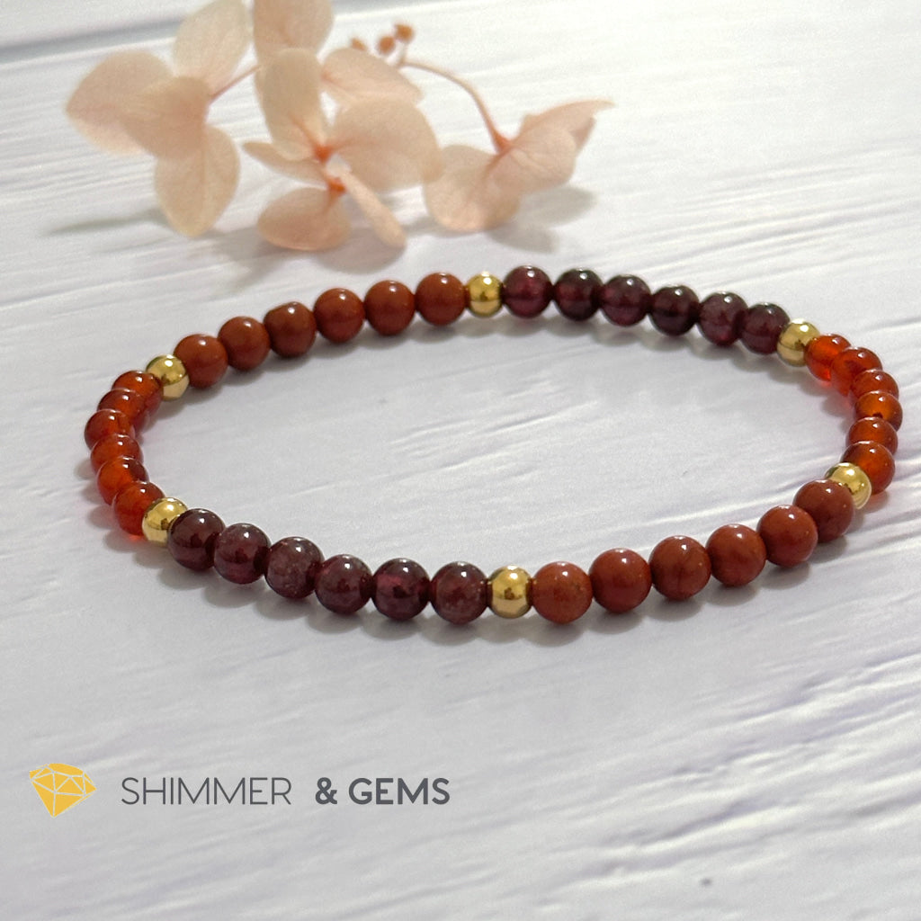 Root Chakra Stability Remedy Bracelet 4mm with stainless steel beads (Red Agate, Jasper & Garnet)