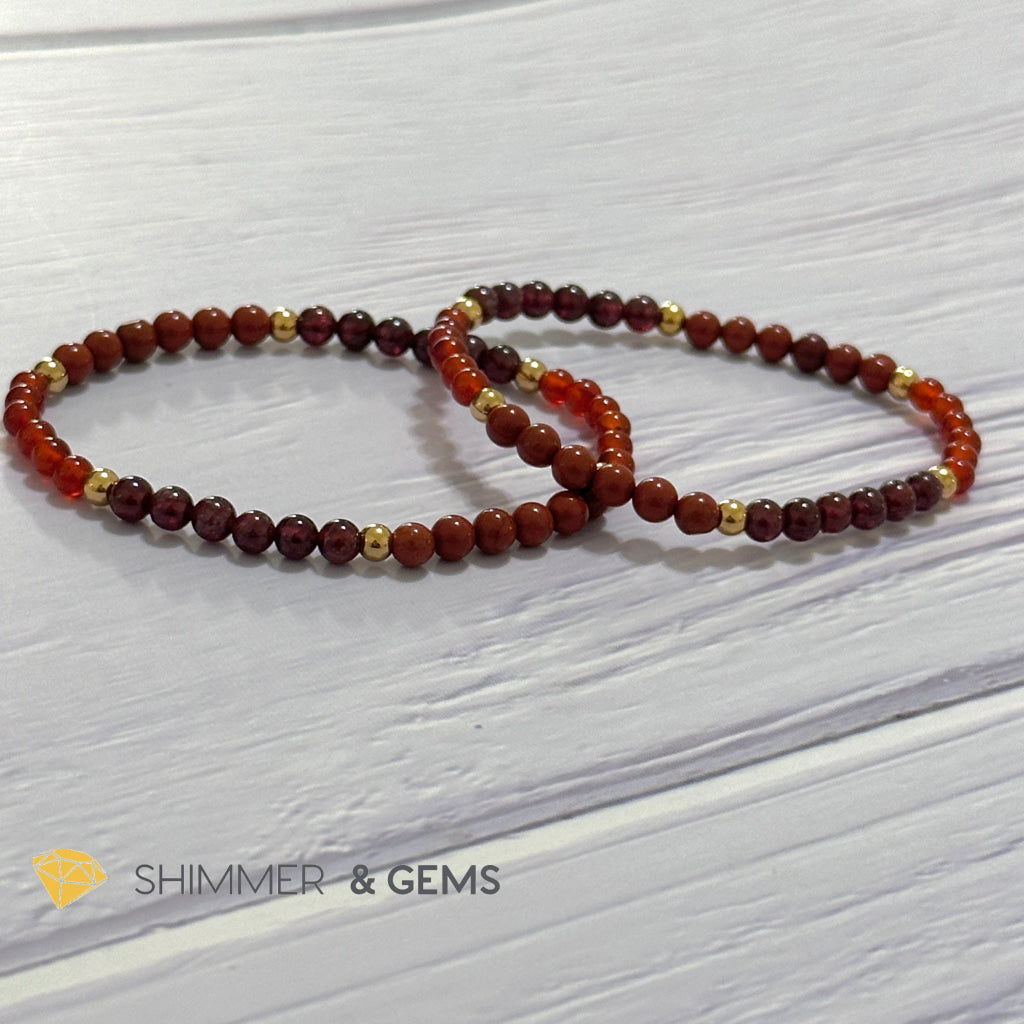 Root Chakra Stability Remedy Bracelet 4mm with stainless steel beads (Red Agate, Jasper & Garnet)