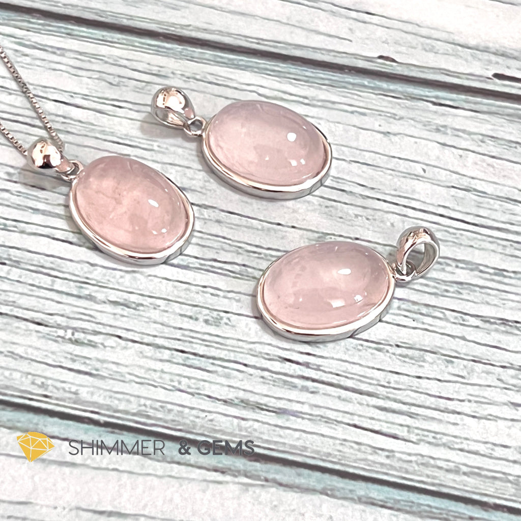 Rose Quartz 13X18Mm Oval Pendant 925 Silver Charms & Pendants