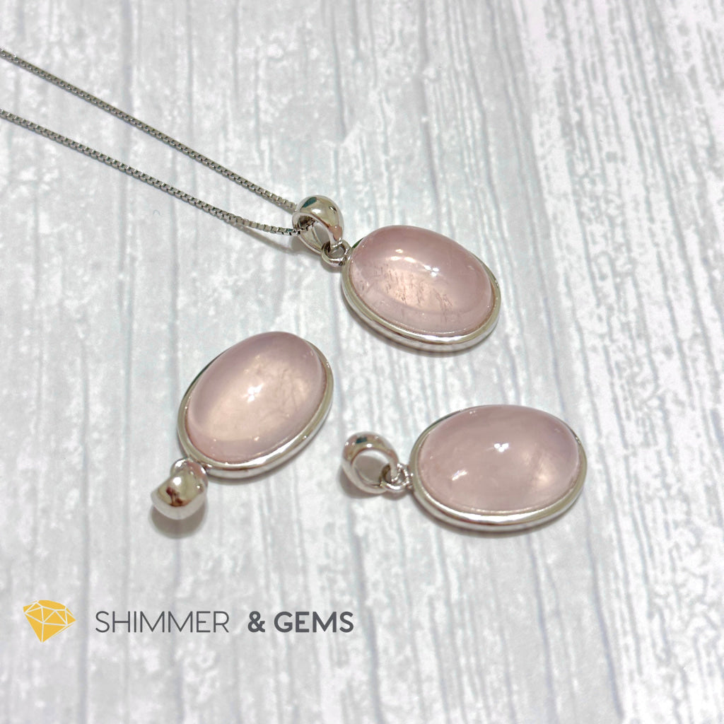 Rose Quartz 13x18mm Oval Pendant 925 Silver