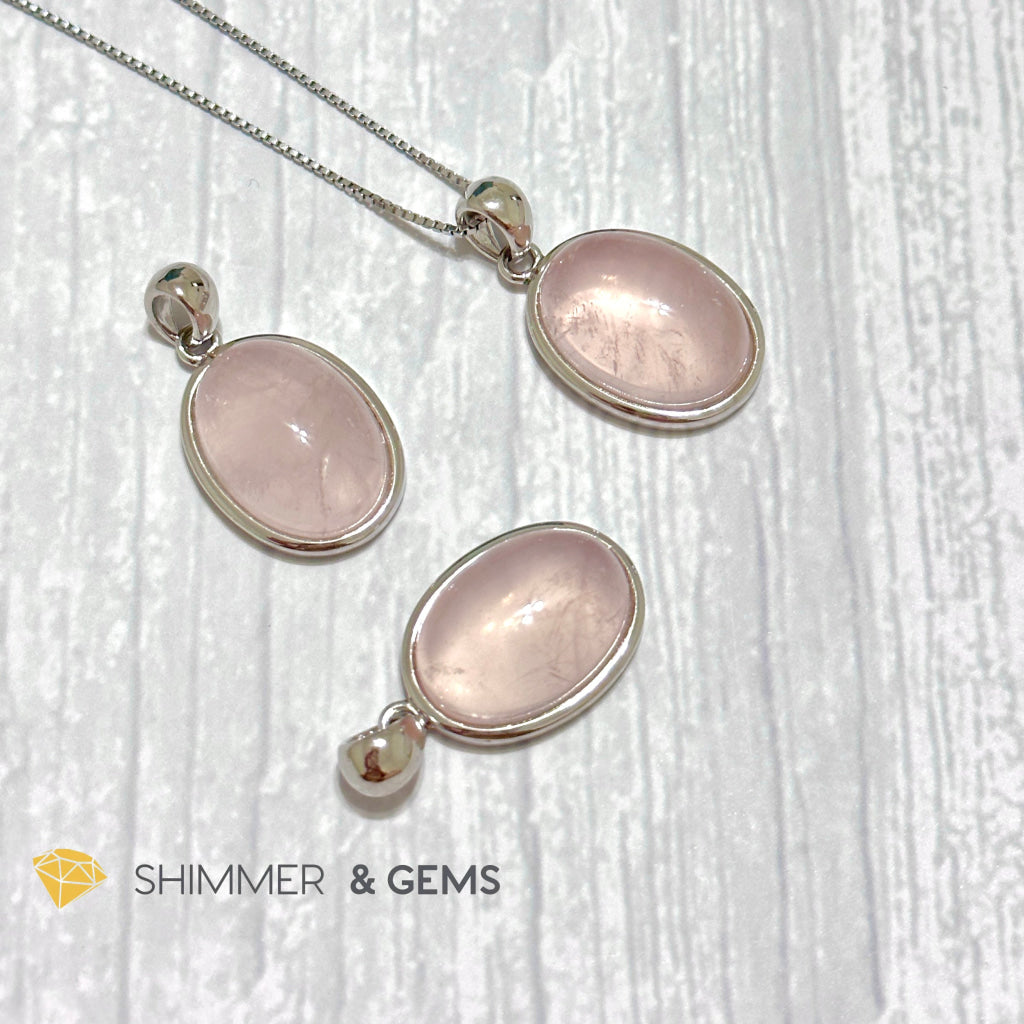 Rose Quartz 13x18mm Oval Pendant 925 Silver