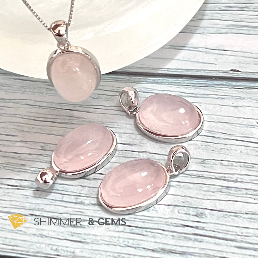 Rose Quartz 13X18Mm Oval Pendant 925 Silver Charms & Pendants