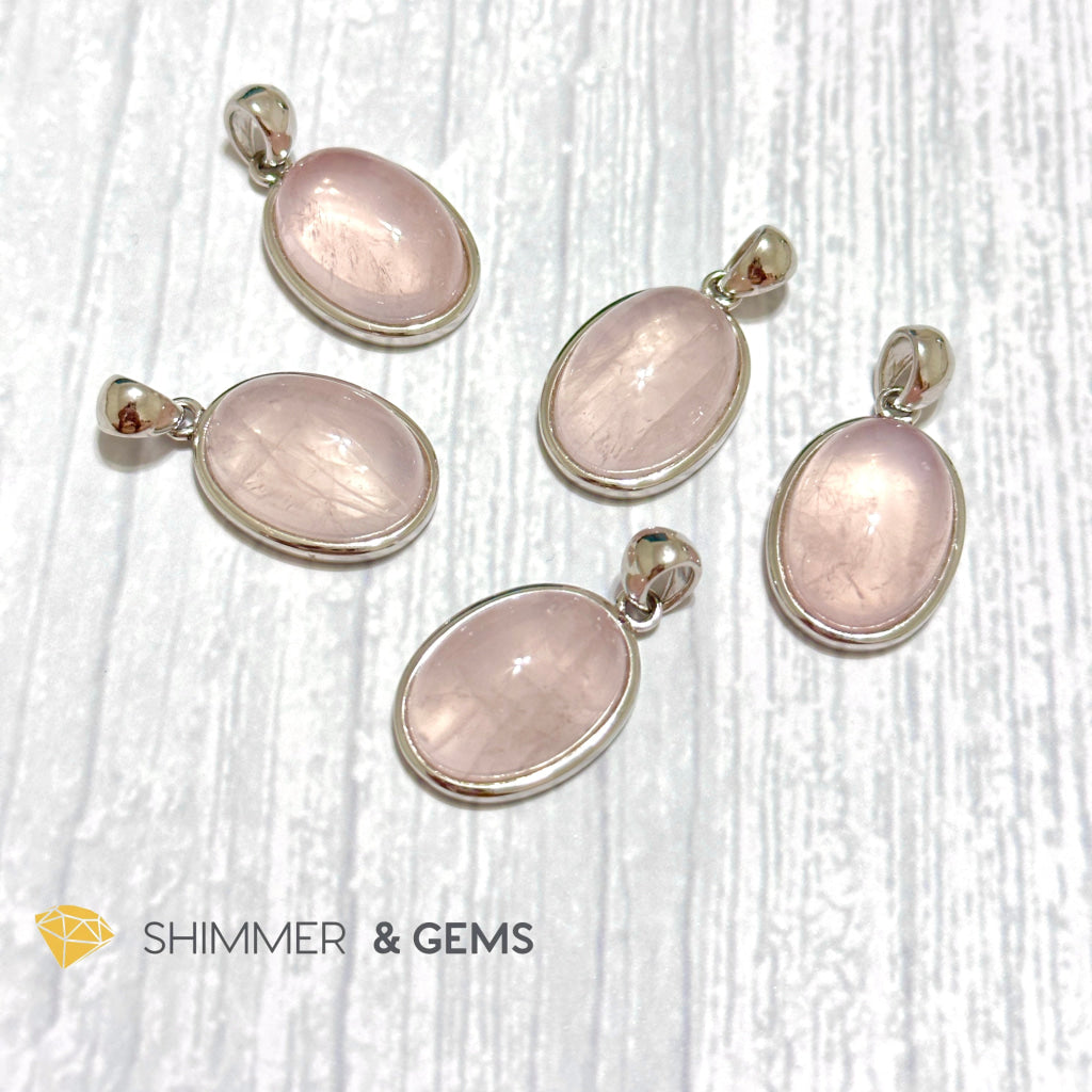 Rose Quartz 13x18mm Oval Pendant 925 Silver