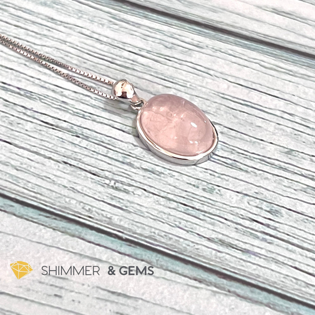 Rose Quartz 13X18Mm Oval Pendant 925 Silver Charms & Pendants