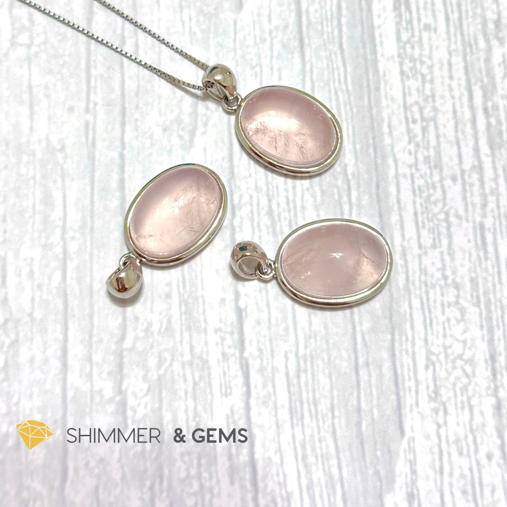 Rose Quartz 13x18mm Oval Pendant 925 Silver