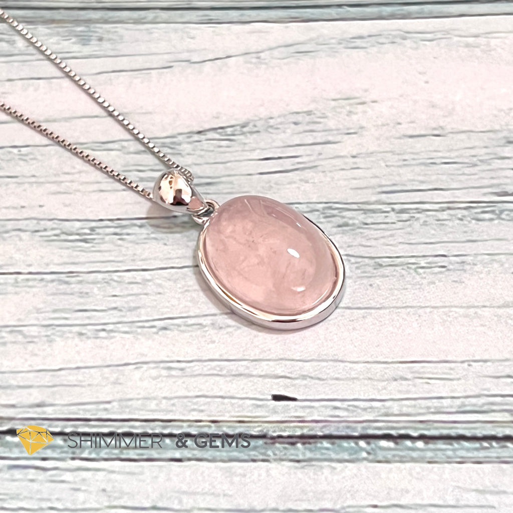 Rose Quartz 13X18Mm Oval Pendant 925 Silver Charms & Pendants