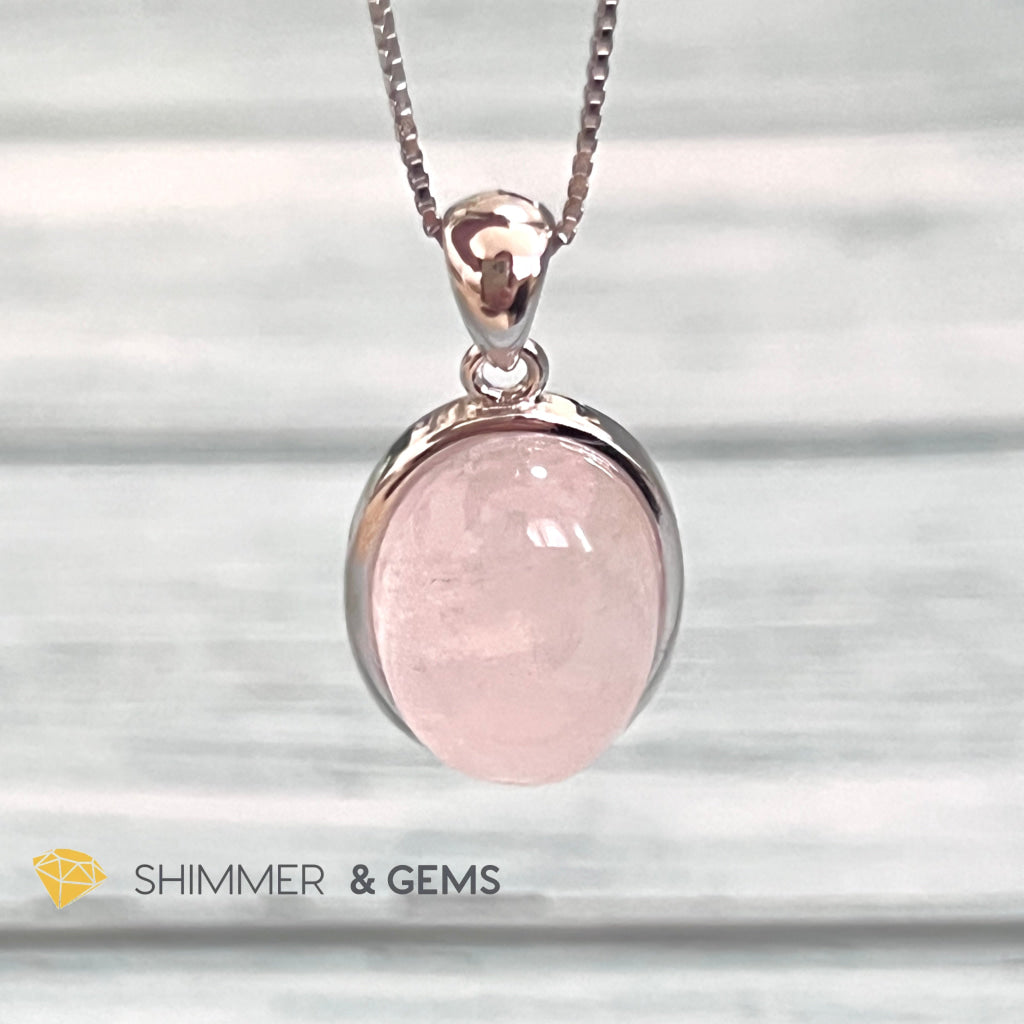 Rose Quartz 13X18Mm Oval Pendant 925 Silver Charms & Pendants
