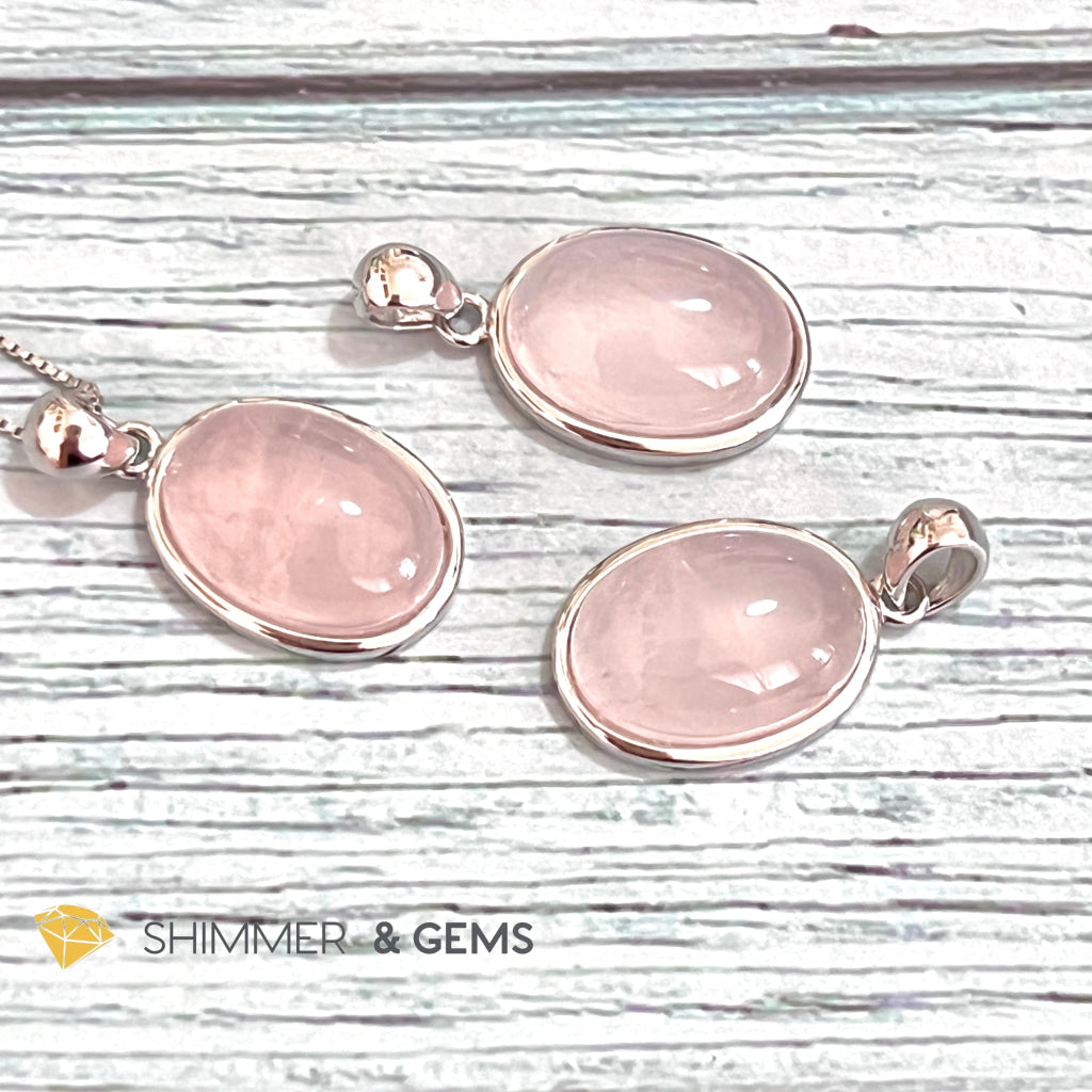 Rose Quartz 13X18Mm Oval Pendant 925 Silver Charms & Pendants