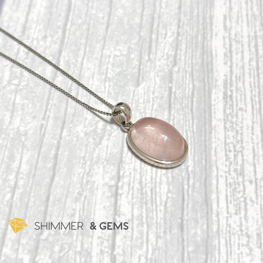 Rose Quartz 13x18mm Oval Pendant 925 Silver