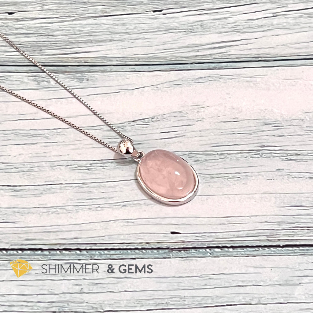 Rose Quartz 13X18Mm Oval Pendant 925 Silver Charms & Pendants