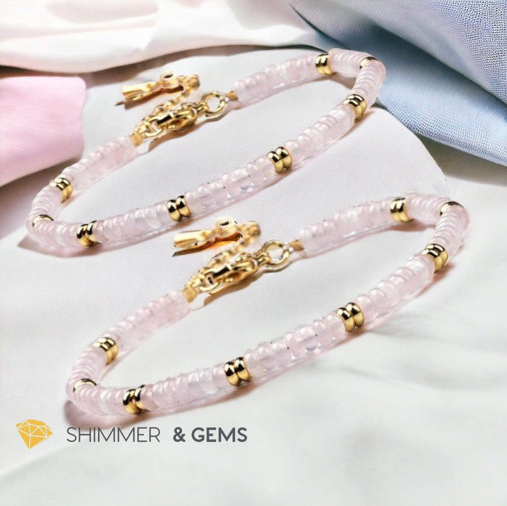 Rose Quartz 4mm Rondelle Bracelet with stainless steel chain