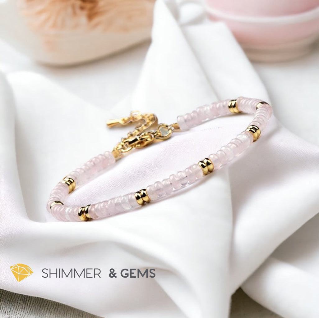 Rose Quartz 4mm Rondelle Bracelet with stainless steel chain