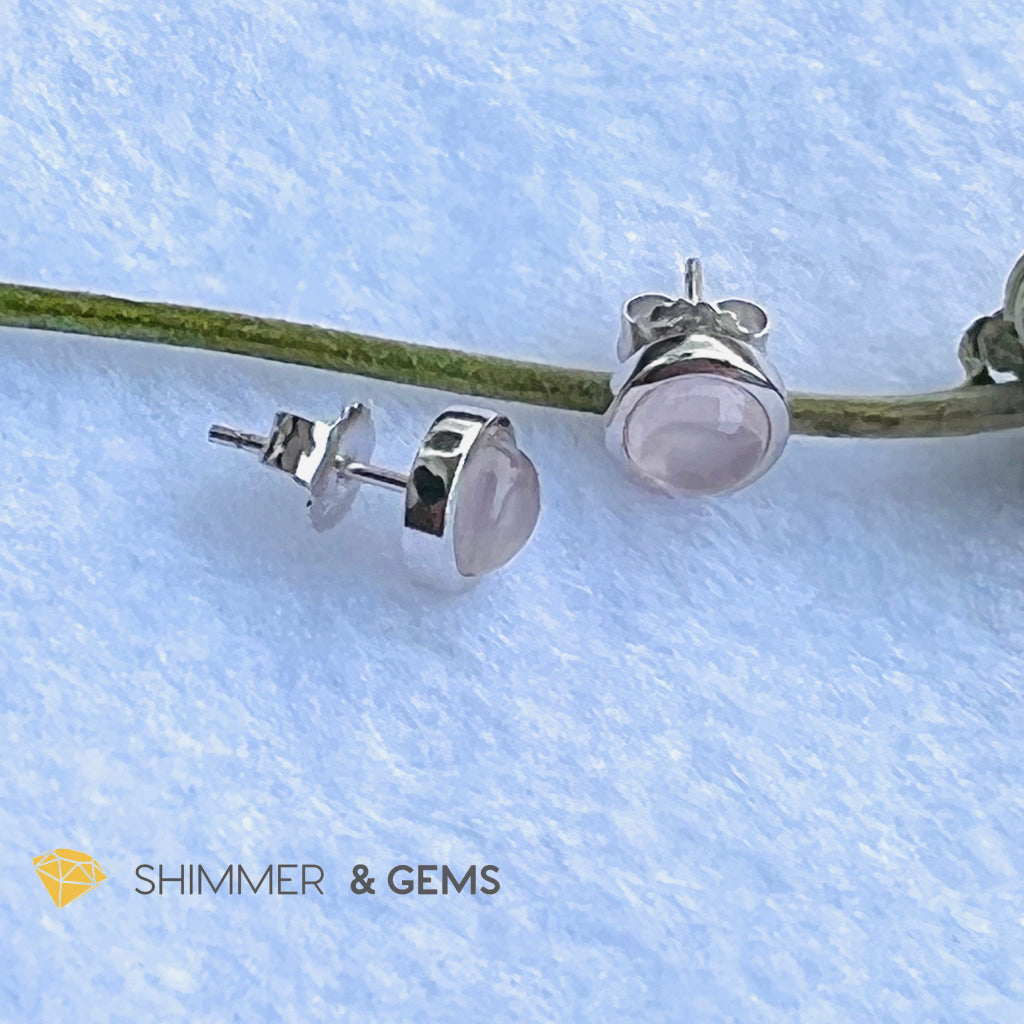 Rose Quartz 6Mm Round Earrings (Love And Harmony) (Per Pair)
