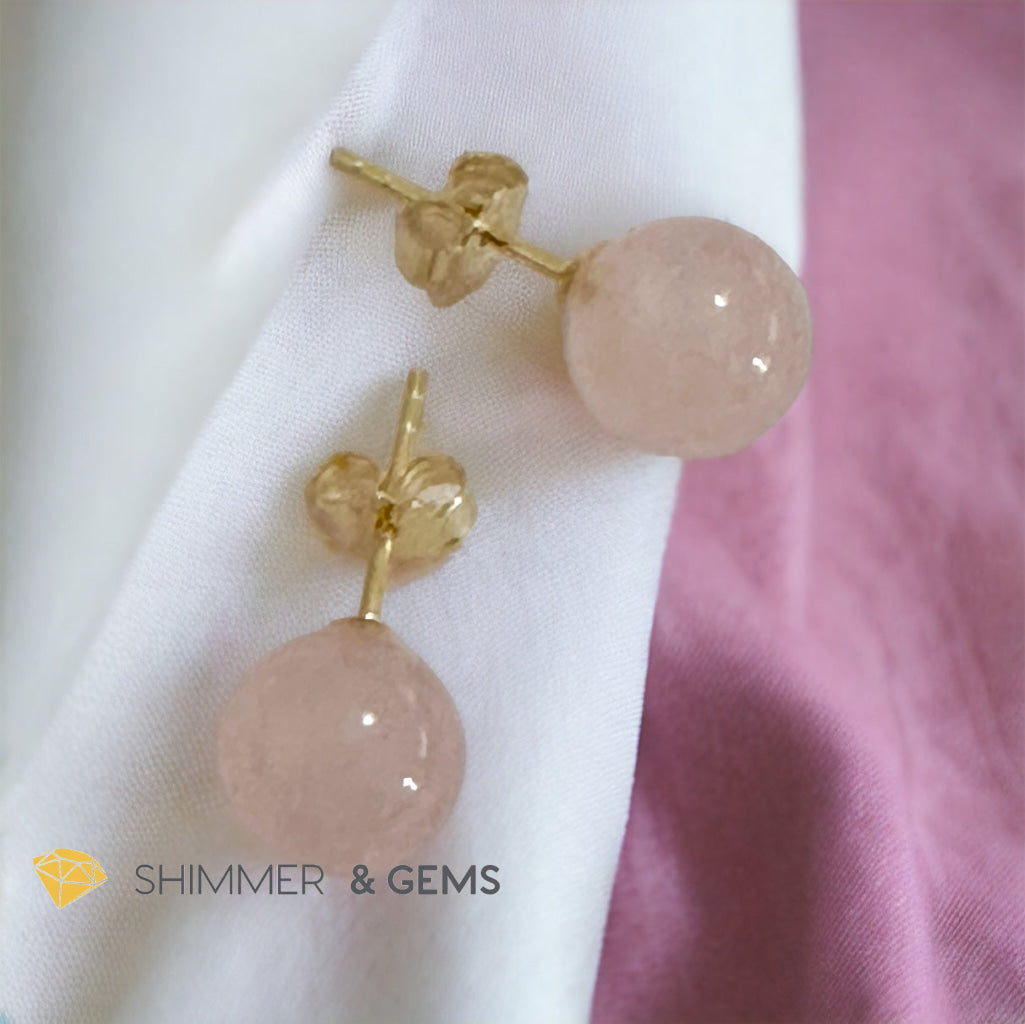 Rose Quartz 925 Silver Ball Earrings 8mm (Gold & Silver)
