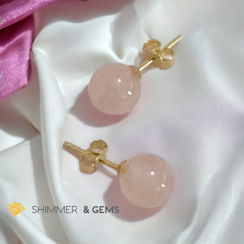 Rose Quartz 925 Silver Ball Earrings 8mm (Gold & Silver)