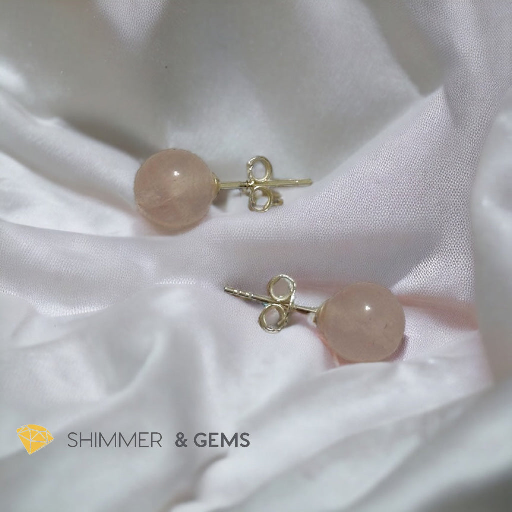 Rose Quartz 925 Silver Ball Earrings 8mm (Gold & Silver)