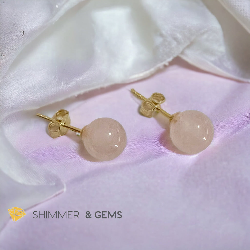 Rose Quartz 925 Silver Ball Earrings 8mm (Gold & Silver)