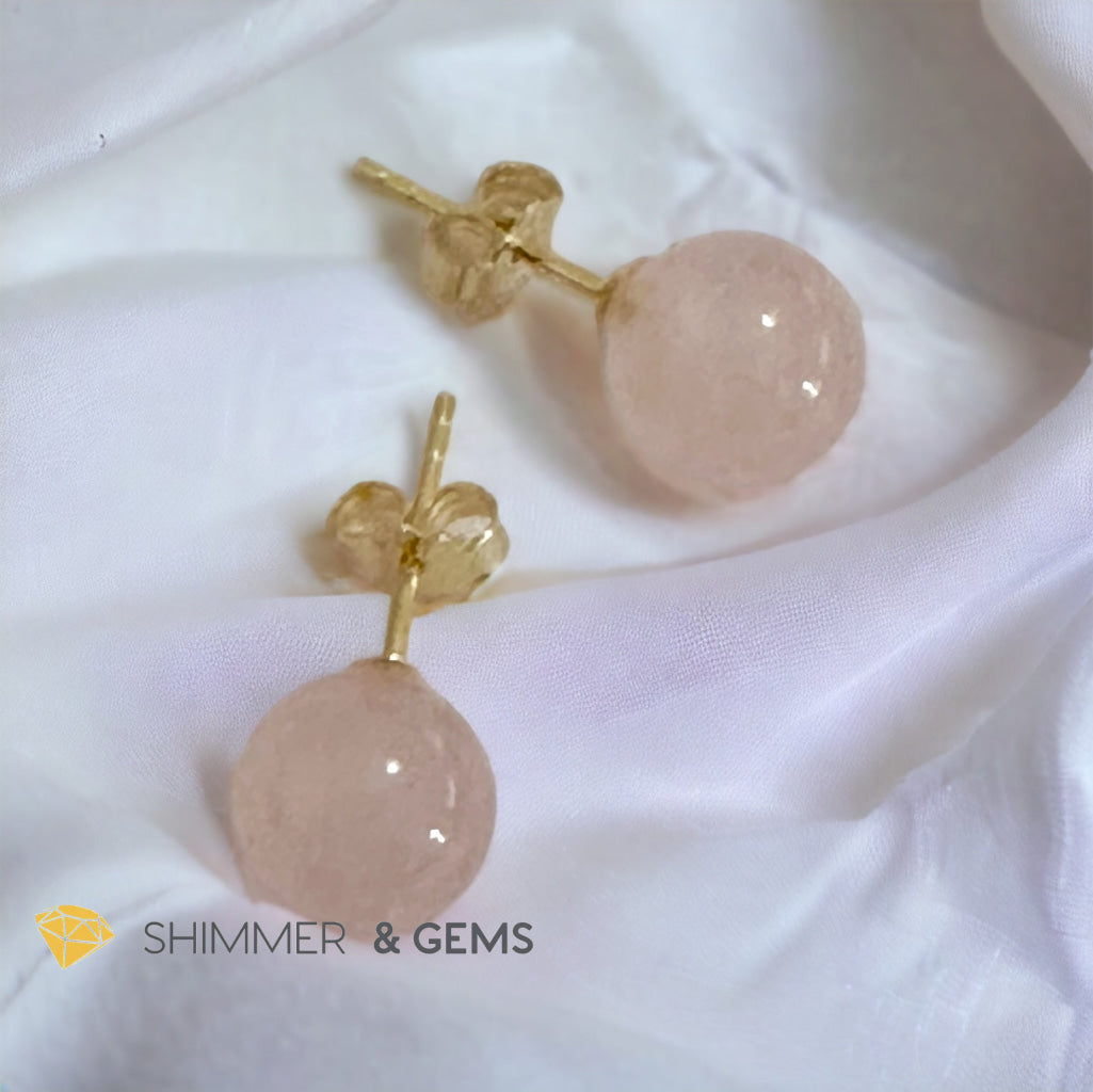 Rose Quartz 925 Silver Ball Earrings 8mm (Gold & Silver)