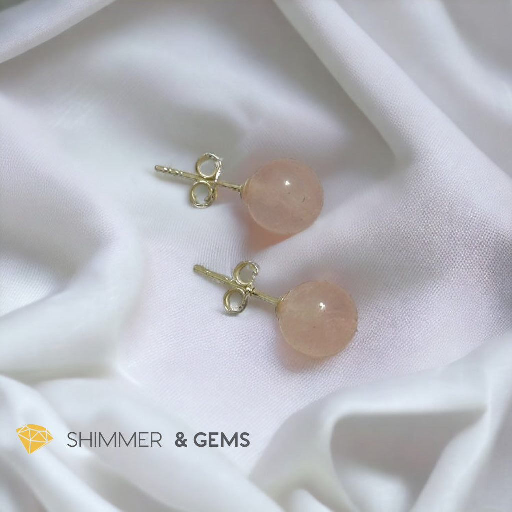 Rose Quartz 925 Silver Ball Earrings 8mm (Gold & Silver)