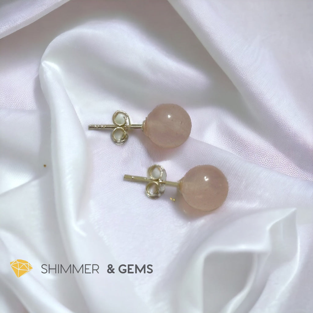 Rose Quartz 925 Silver Ball Earrings 8mm (Gold & Silver)
