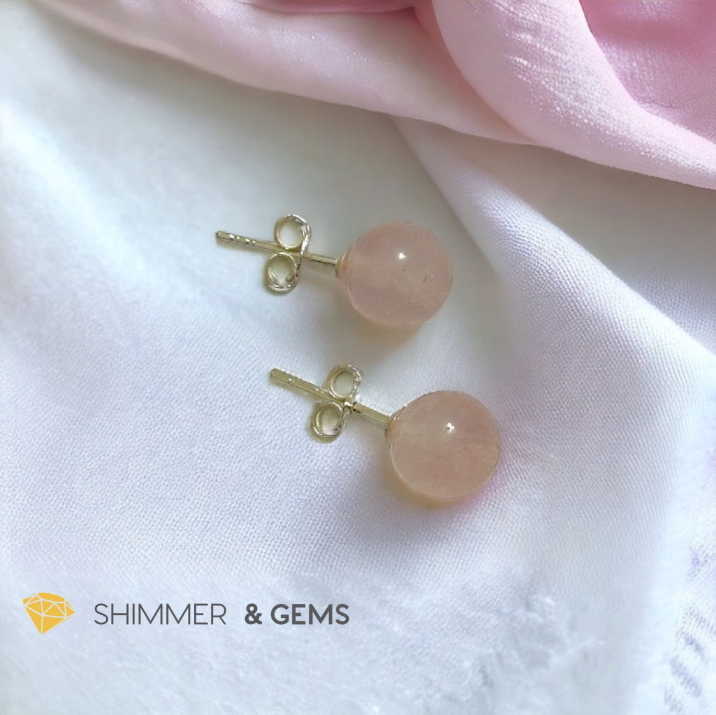 Rose Quartz 925 Silver Ball Earrings 8mm (Gold & Silver)