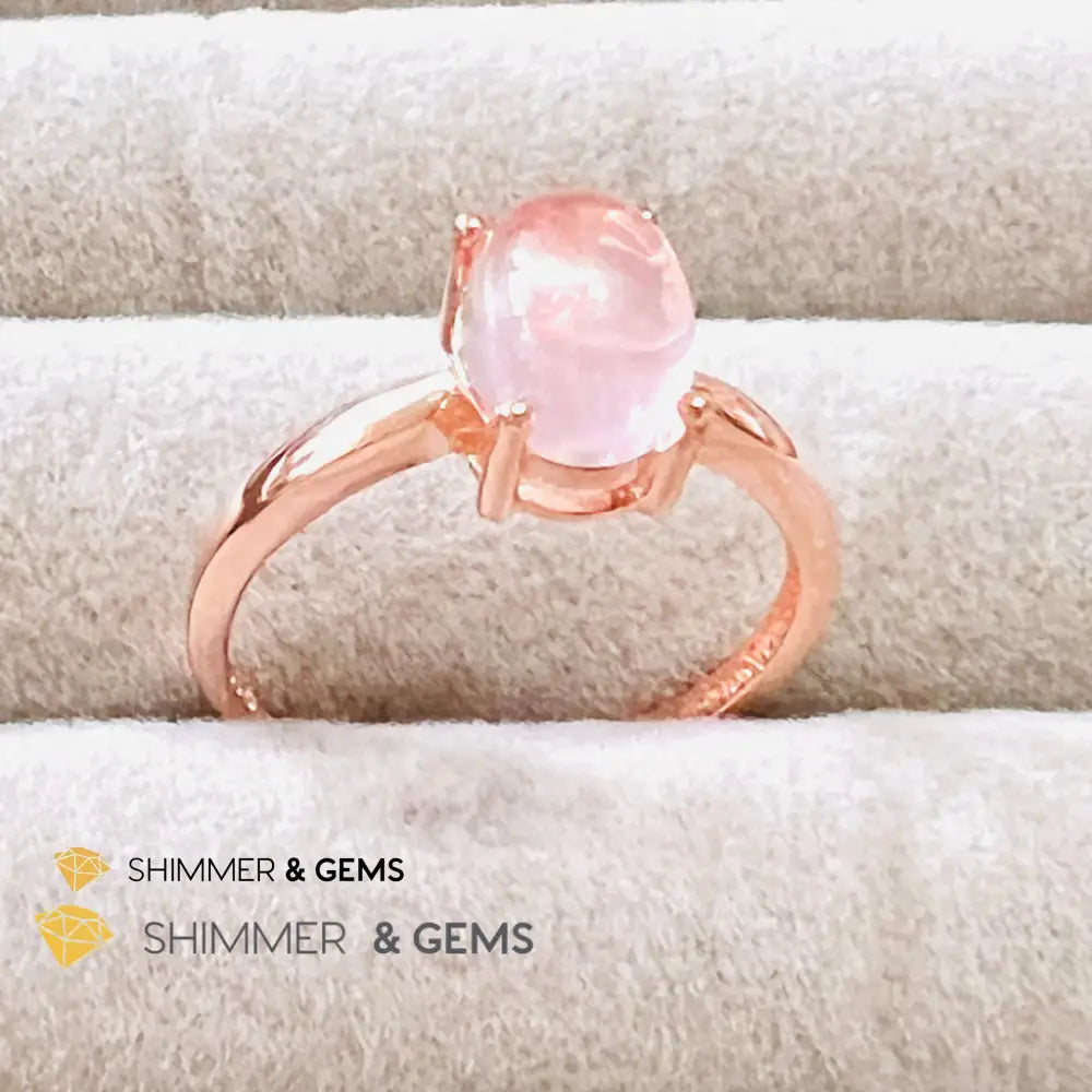 Rose Quartz Oval Ring 925 Silver Gold Plated (Adjustable Size)