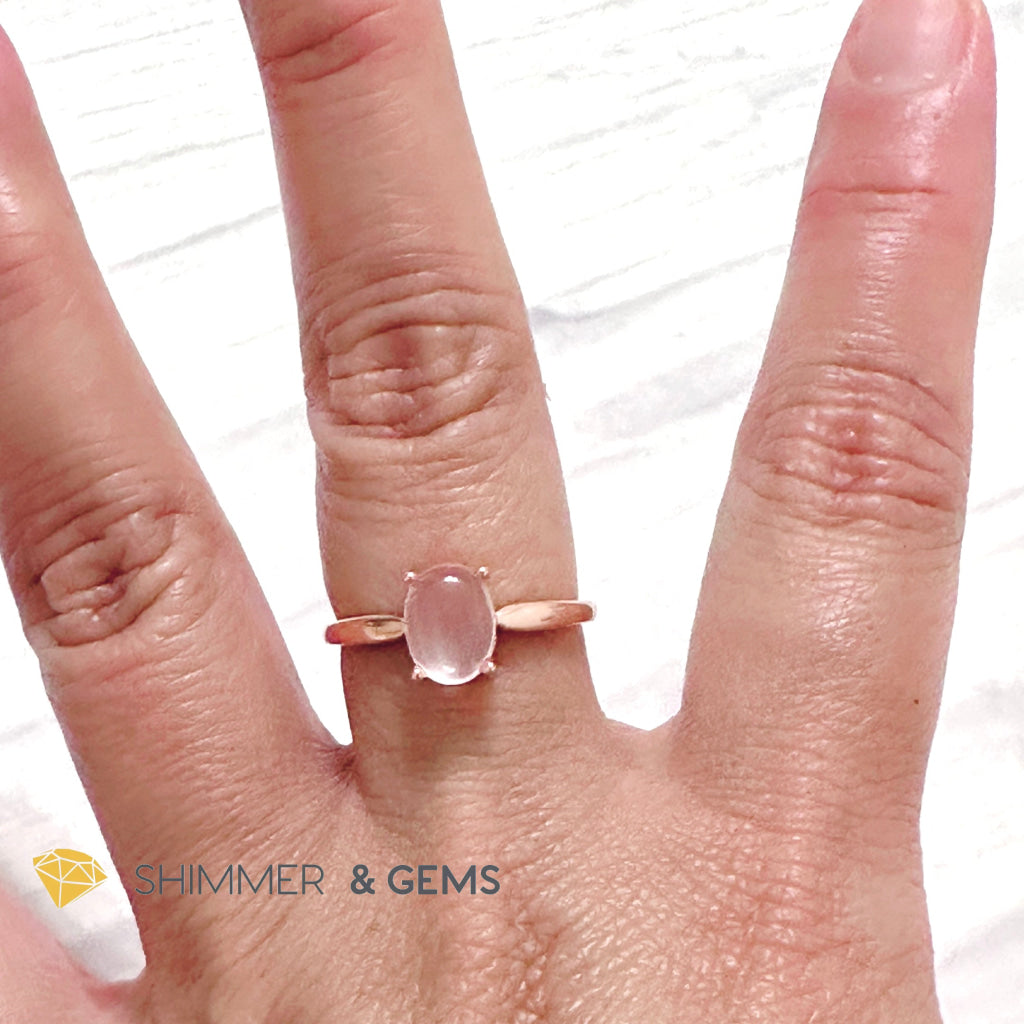 Rose Quartz Oval 925 Silver Ring Rose Gold Plated (Adjustable Size)